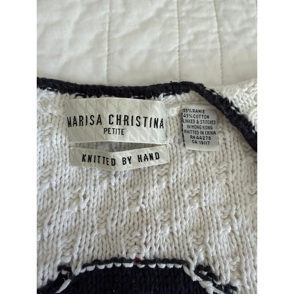 Marisa Christina Petite Nautical Hand Knit Sweater‎ Vest White Ramie Cotton Vtg
